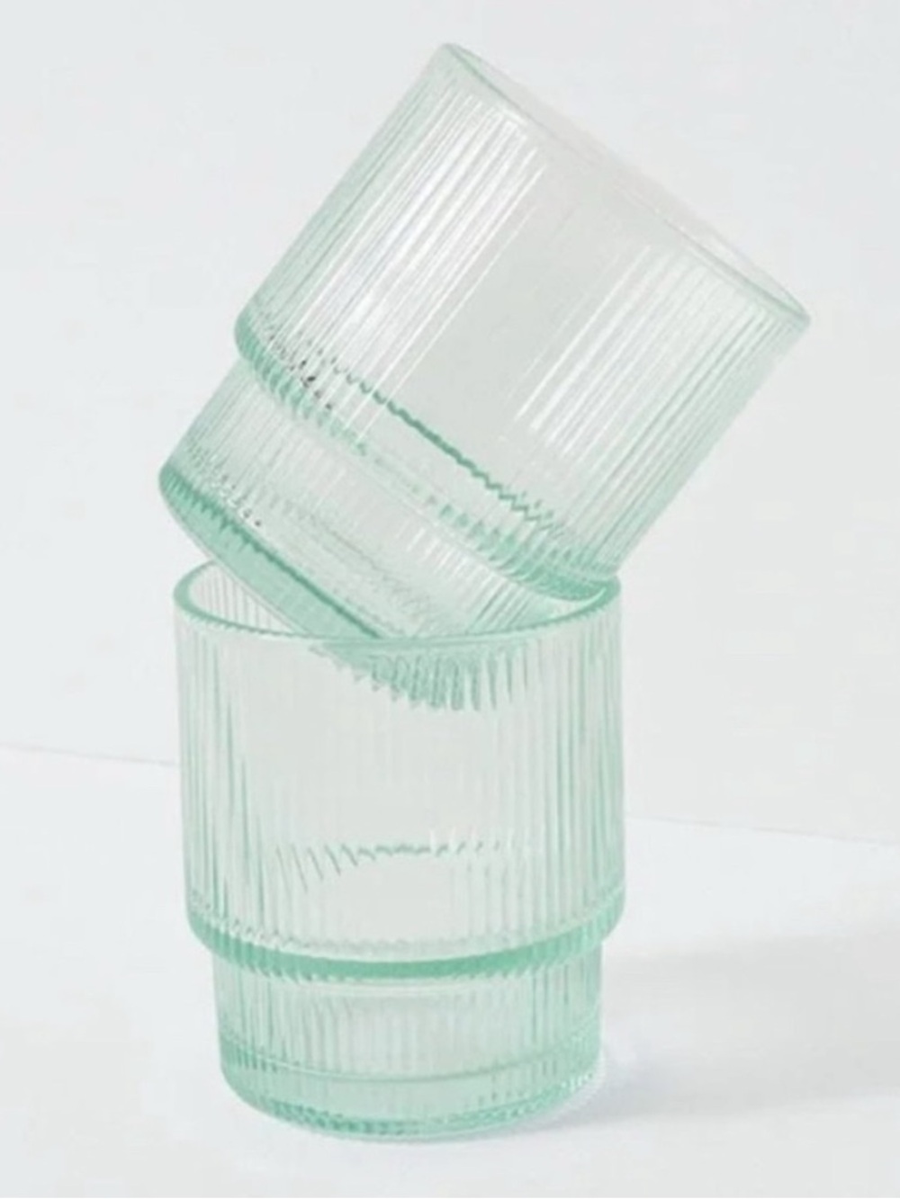 Jonathan Adler PAIR Aqua Ribbed Glass Tumbler Set - Blue Tint